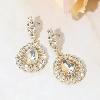 Fashnzfab Teardrop Stone Accent Dangle Evening Earrings - Clear, Gold In Multi
