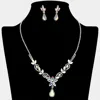 Fashnzfab Teardrop Stone Accent Marquise Flower Stone Cluster Rhinestone Paved Necklace 17.5" + 4.5" L In Metallic