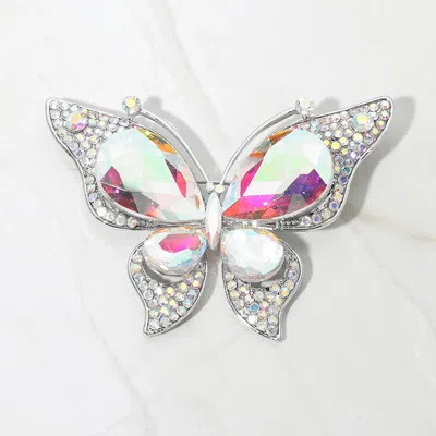 Fashnzfab Teardrop Stone Accent Rhinestone Pave Butterfly Pin Brooch In Metallic