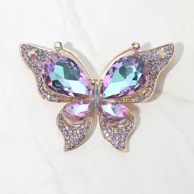 Fashnzfab Teardrop Stone Accent Rhinestone Pave Butterfly Pin Brooch In Multi