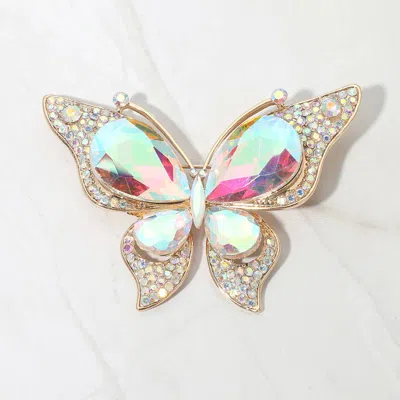Fashnzfab Teardrop Stone Accent Rhinestone Pave Butterfly Pin Brooch In Multi
