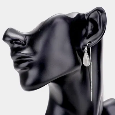Fashnzfab Teardrop Stone Accented Chain Long Drop Threader Earrings In Black