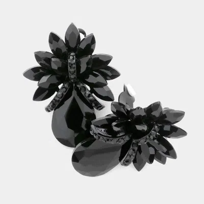 Fashnzfab Teardrop Stone Accented Clip On Evening Earrings In Black