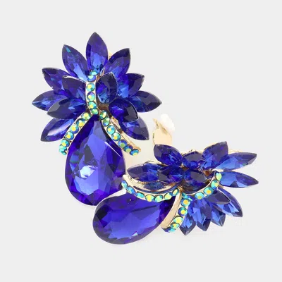 Fashnzfab Teardrop Stone Accented Clip On Evening Earrings In Blue