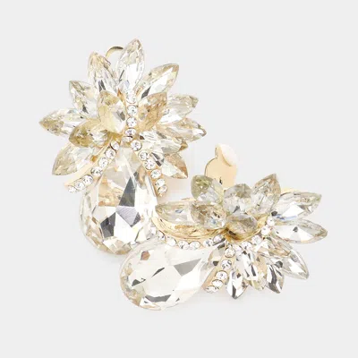 Fashnzfab Teardrop Stone Accented Clip On Evening Earrings In Gold