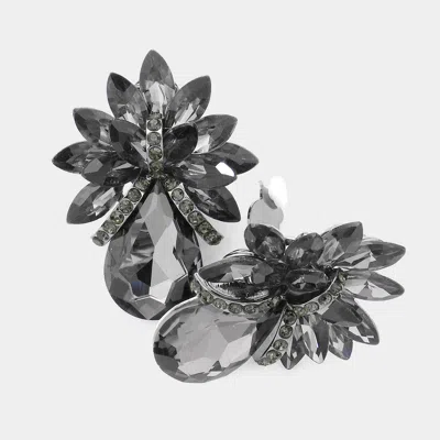 Fashnzfab Teardrop Stone Accented Clip On Evening Earrings In Gray