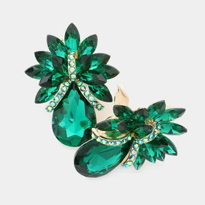 Fashnzfab Teardrop Stone Accented Clip On Evening Earrings In Green