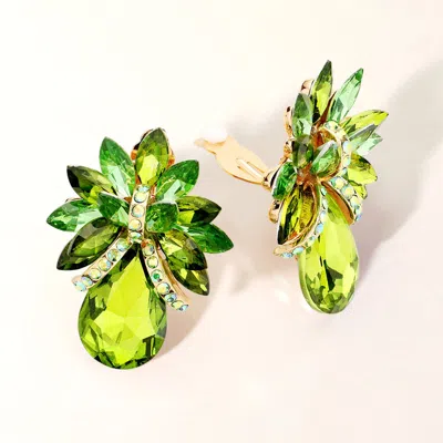 Fashnzfab Teardrop Stone Accented Clip On Evening Earrings In Metallic
