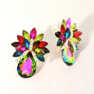 Fashnzfab Teardrop Stone Accented Clip On Evening Earrings In Multi