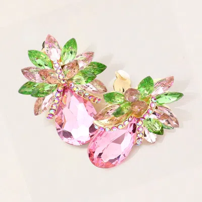 Fashnzfab Teardrop Stone Accented Clip On Evening Earrings In Multi