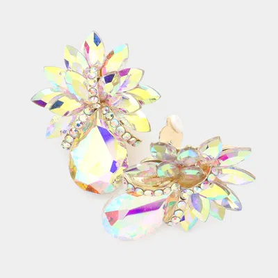 Fashnzfab Teardrop Stone Accented Clip On Evening Earrings In Neutral