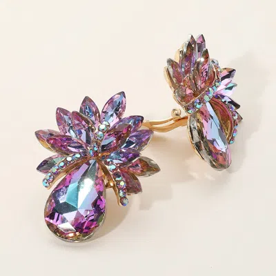 Fashnzfab Teardrop Stone Accented Clip On Evening Earrings In Purple