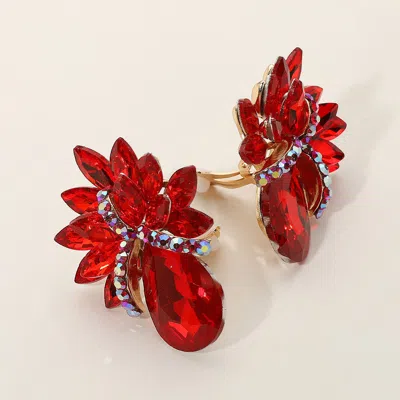 Fashnzfab Teardrop Stone Accented Clip On Evening Earrings In Red