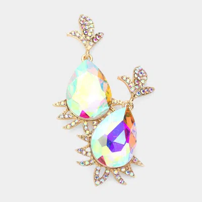 Fashnzfab Teardrop Stone Accented Dangle Evening Earrings - Ab, Gold
