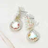 Fashnzfab Teardrop Stone Accented Dangle Evening Earrings - Ab, Gold In Silver