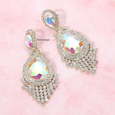 Fashnzfab Teardrop Stone Accented Dangle Evening Earrings - Ab, Gold In Silver