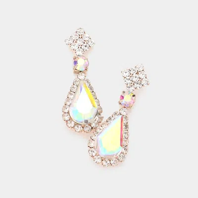 Fashnzfab Teardrop Stone Accented Dangle Evening Earrings - Ab, Rose Gold In Metallic