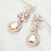 Fashnzfab Teardrop Stone Accented Dangle Evening Earrings - Ab, Rose Gold In Silver