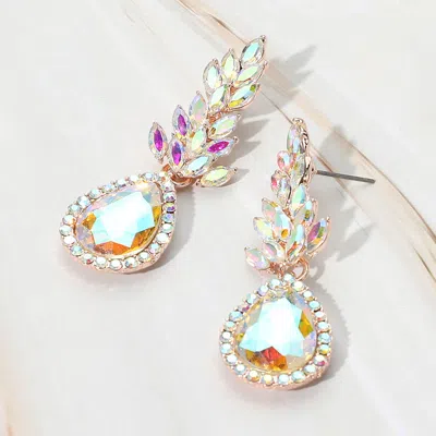 Fashnzfab Teardrop Stone Accented Dangle Evening Earrings - Ab, Rose Gold In Silver