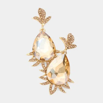 Fashnzfab Teardrop Stone Accented Dangle Evening Earrings - Gold, Lt Col Topaz