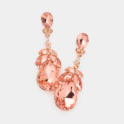 Fashnzfab Teardrop Stone Accented Dangle Evening Earrings - Peach In Orange