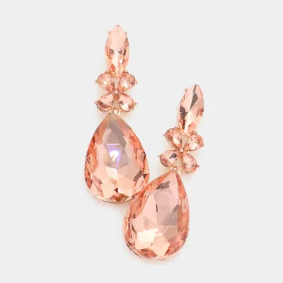 Fashnzfab Teardrop Stone Accented Dangle Evening Earrings - Peach In Pink