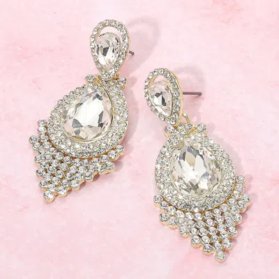 Fashnzfab Teardrop Stone Accented Dangle Evening Earrings In Metallic