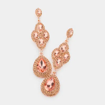 Fashnzfab Teardrop Stone Accented Dangle Evening Earrings Peach In Pink