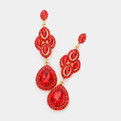 Fashnzfab Teardrop Stone Accented Dangle Evening Earrings In Red