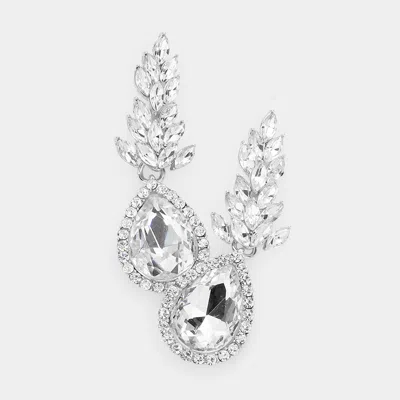Fashnzfab Teardrop Stone Accented Dangle Evening Earrings In Silver