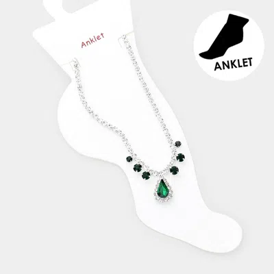 Fashnzfab Teardrop Stone Accented Evening Anklet In Green