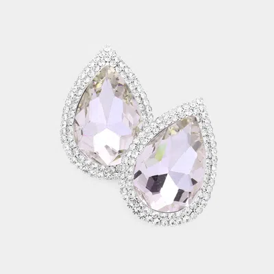 Fashnzfab Teardrop Stone Accented Evening Earrings - Amethyst In White