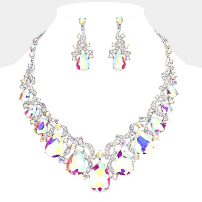 Fashnzfab Teardrop Stone Accented Evening Necklace - Ab, Rhodium In Multi