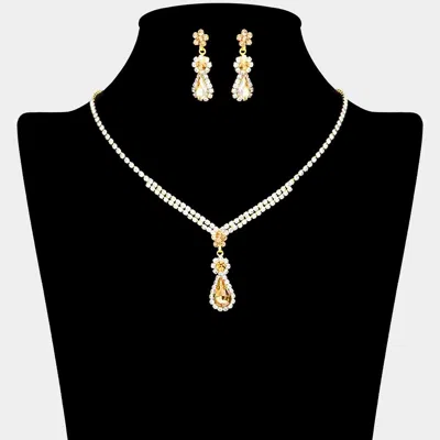 Fashnzfab Teardrop Stone Accented Evening Necklace - Gold, Lt Col Topaz