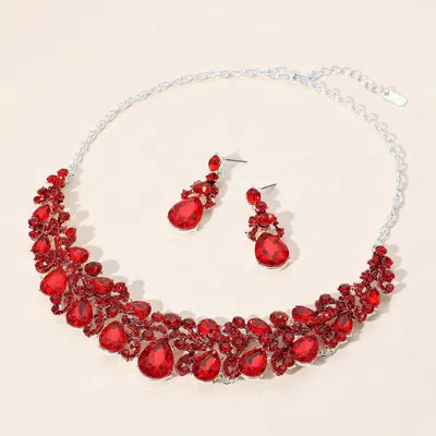 Fashnzfab Teardrop Stone Accented Evening Necklace - Red