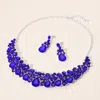 Fashnzfab Teardrop Stone Accented Evening Necklace In Blue