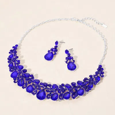 Fashnzfab Teardrop Stone Accented Evening Necklace In Blue