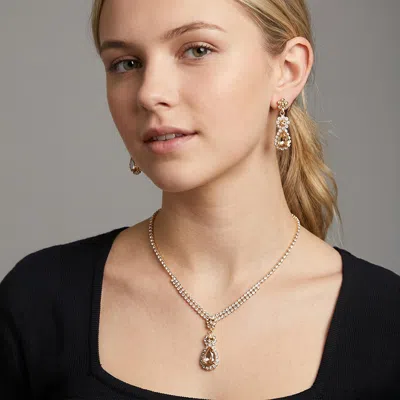 Fashnzfab Teardrop Stone Accented Evening Necklace In Gold
