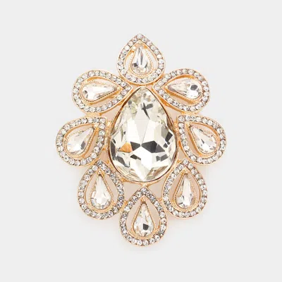 Fashnzfab Teardrop Stone Accented Floral Pin Brooch In Gold
