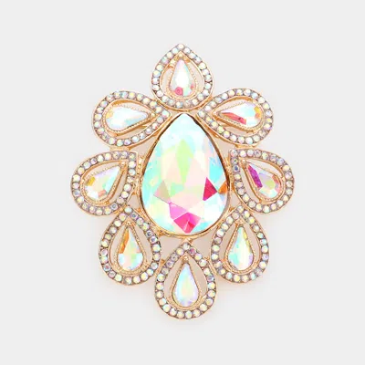 Fashnzfab Teardrop Stone Accented Floral Pin Brooch In Pink