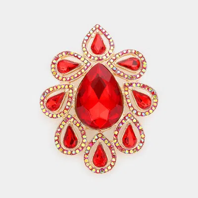 Fashnzfab Teardrop Stone Accented Floral Pin Brooch In Red