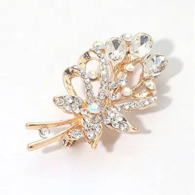 Fashnzfab Teardrop Stone Accented Flower Bouquet Pin Brooch In Silver