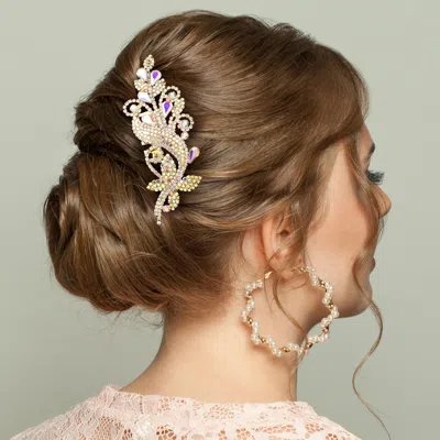 Fashnzfab Teardrop Stone Accented Flower Hair Comb In Metallic