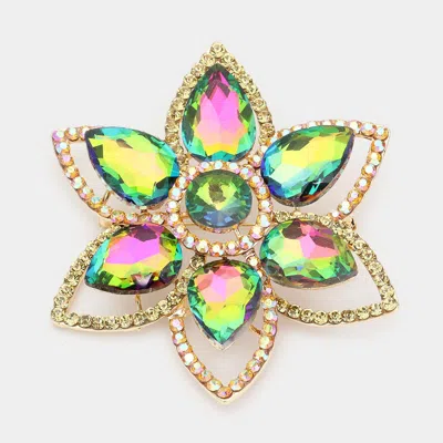 Fashnzfab Teardrop Stone Accented Flower Pin Brooch In Multi
