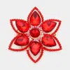 Fashnzfab Teardrop Stone Accented Flower Pin Brooch In Red