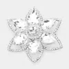 Fashnzfab Teardrop Stone Accented Flower Pin Brooch In Silver