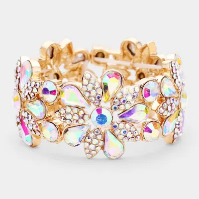 Fashnzfab Teardrop Stone Accented Flower Stretch Evening Bracelet In Multi
