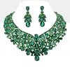 Fashnzfab Teardrop Stone Accented Leaf Evening Necklace In Multi