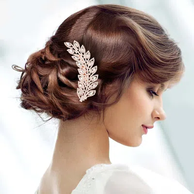 Fashnzfab Teardrop Stone Accented Leaf Hair Comb In White