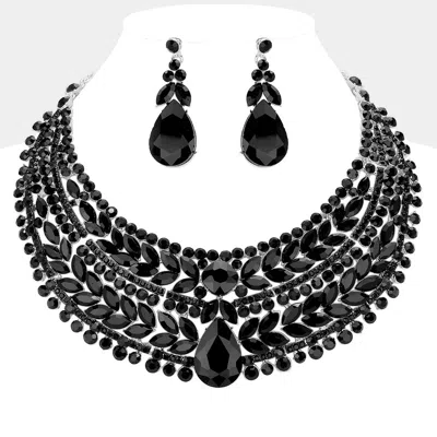 Fashnzfab Teardrop Stone Accented Marquise Round Stone Embellished Chunky Collar Evening Necklace - Black, Sil In Multi